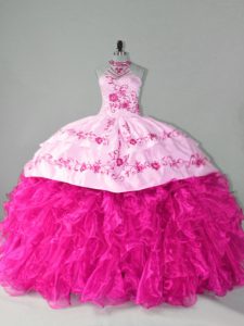Romantic Mermaid Sleeveless Hot Pink 15th Birthday Dress Court Train Lace Up