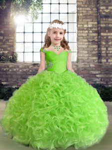 Ball Gowns Pageant Dress Straps Fabric With Rolling Flowers Sleeveless Floor Length Lace Up