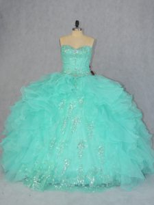 Spectacular Apple Green Quinceanera Gown Sweet 16 and Quinceanera with Beading and Ruffles Sweetheart Sleeveless Lace Up