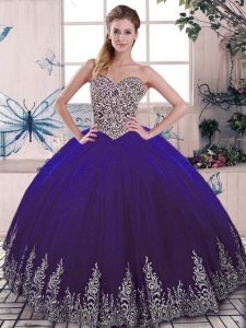 Modern Tulle Sleeveless Floor Length Sweet 16 Dress and Beading and Embroidery
