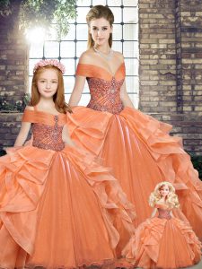 Elegant Floor Length Ball Gowns Sleeveless Orange Quince Ball Gowns Lace Up