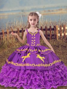 Eggplant Purple Little Girls Pageant Dress Wholesale Wedding Party with Beading and Embroidery and Ruffled Layers Straps