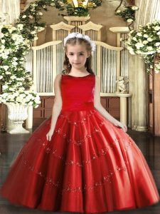 Red Lace Up Little Girls Pageant Dress Wholesale Beading Sleeveless Floor Length