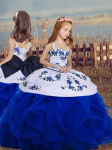 Straps Sleeveless Pageant Gowns For Girls Embroidery and Ruffles Lace Up