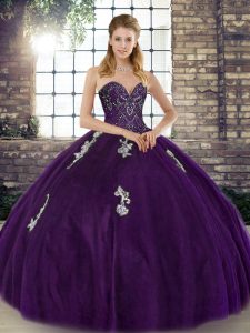 Spectacular Ball Gowns Vestidos de Quinceanera Purple Sweetheart Tulle Sleeveless Floor Length Lace Up