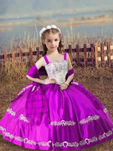 Sleeveless Lace Up Floor Length Beading and Embroidery Pageant Dress for Girls