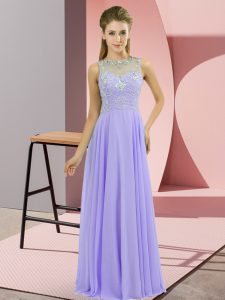 Lavender Empire Beading Prom Dress Zipper Chiffon Sleeveless Floor Length
