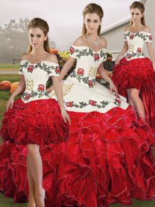 Glittering Organza Sleeveless Floor Length Quinceanera Gowns and Embroidery and Ruffles
