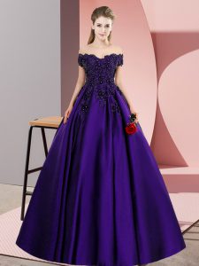 Floor Length Purple 15th Birthday Dress Off The Shoulder Sleeveless Zipper