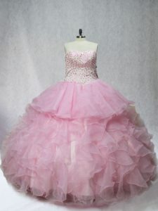 Lilac Sleeveless Floor Length Beading and Ruffles Lace Up 15th Birthday Dress
