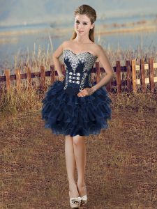 Navy Blue Sleeveless Beading and Ruffled Layers Mini Length Prom Party Dress