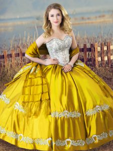 Gold 15th Birthday Dress Sweet 16 and Quinceanera with Beading and Embroidery Sweetheart Sleeveless Lace Up