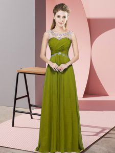 Top Selling Olive Green Scoop Neckline Beading Prom Dress Sleeveless Backless
