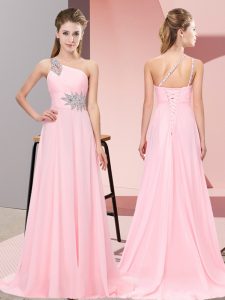 Wonderful Baby Pink Sleeveless Beading Side Zipper Dress for Prom