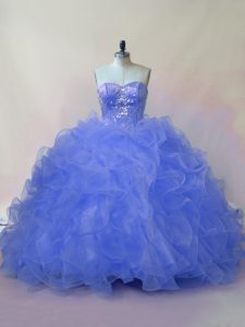 Sumptuous Sleeveless Floor Length Beading and Ruffles Lace Up 15th Birthday Dress with Blue