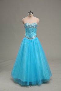 Baby Blue Sleeveless Tulle Lace Up Prom Party Dress for Sweet 16 and Quinceanera