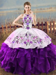 Shining Sleeveless Lace Up Floor Length Embroidery and Ruffles Sweet 16 Quinceanera Dress
