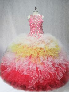 Floor Length Zipper 15th Birthday Dress Multi-color for Sweet 16 and Quinceanera with Beading and Ruffles