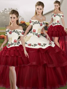 Gorgeous Tulle Sleeveless Sweet 16 Dresses Brush Train and Embroidery and Ruffled Layers