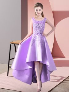 Lace Quinceanera Dama Dress Lavender Zipper Sleeveless High Low