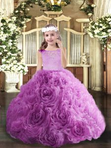 Scoop Sleeveless Zipper Kids Pageant Dress Lilac Fabric With Rolling Flowers