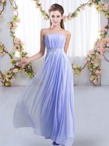 Perfect Beading Bridesmaid Dress Lavender Lace Up Sleeveless Sweep Train