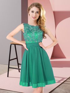Turquoise Empire Beading and Appliques Bridesmaid Gown Backless Chiffon Sleeveless Mini Length