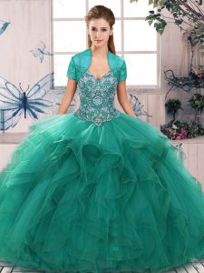 Turquoise Quinceanera Dresses Military Ball and Sweet 16 and Quinceanera with Beading and Ruffles Off The Shoulder Sleev