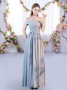 Grey Off The Shoulder Lace Up Belt Dama Dress for Quinceanera Sleeveless