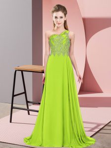 Deluxe Chiffon Sleeveless Floor Length Prom Gown and Beading