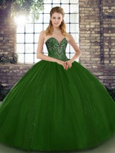 Custom Designed Green Sweetheart Neckline Beading Quince Ball Gowns Sleeveless Lace Up
