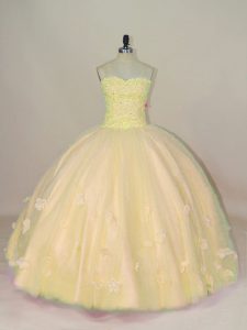 Attractive Ball Gowns Sweet 16 Dresses Yellow Sweetheart Tulle Sleeveless Floor Length Lace Up