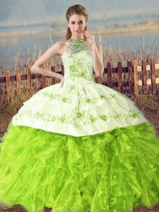 Glamorous Sleeveless Court Train Embroidery and Ruffles Floor Length Sweet 16 Quinceanera Dress