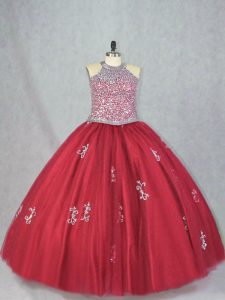 Traditional Sleeveless Beading and Appliques Lace Up Quince Ball Gowns