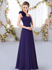 Customized Floor Length Lace Up Wedding Party Dress Purple for Wedding Party with Hand Made Flower
