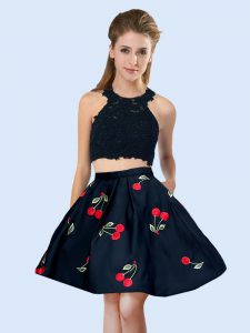 Mini Length Two Pieces Sleeveless Black Dama Dress for Quinceanera Lace Up