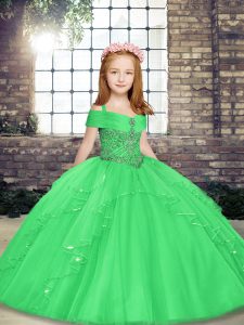 Stylish Green Straps Lace Up Beading Little Girls Pageant Dress Sleeveless