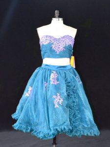 Inexpensive Two Pieces Evening Dress Baby Blue Sweetheart Organza Sleeveless Mini Length Zipper