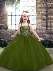 Floor Length Olive Green Pageant Dress Toddler Straps Sleeveless Lace Up