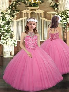 Fantastic Sleeveless Lace Up Floor Length Beading Little Girls Pageant Dress