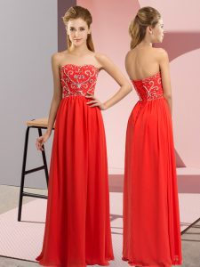 Fantastic Red Lace Up Sweetheart Beading Prom Evening Gown Chiffon Sleeveless