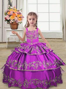 Purple Sleeveless Satin Lace Up Kids Formal Wear for Wedding Party