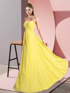 Sleeveless Lace Up Floor Length Ruching Evening Dress