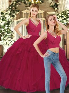 Red Sleeveless Ruffles Floor Length Ball Gown Prom Dress