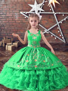 Sleeveless Lace Up Floor Length Embroidery and Ruffled Layers Pageant Dresses