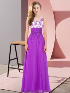 Scoop Sleeveless Dama Dress Floor Length Appliques Purple Chiffon