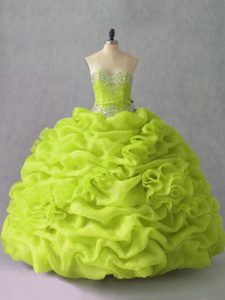 Excellent Sweetheart Sleeveless Lace Up 15 Quinceanera Dress Yellow Green Organza
