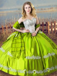 Satin Sweetheart Sleeveless Lace Up Beading and Embroidery 15 Quinceanera Dress in