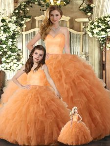 Shining Tulle Sweetheart Sleeveless Lace Up Ruffles Ball Gown Prom Dress in Orange