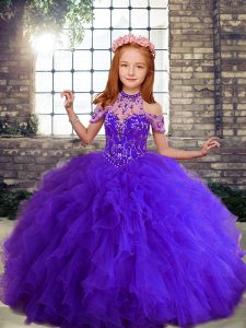 Custom Designed Floor Length Lace Up Pageant Dress for Teens Purple for Party and Military Ball and Wedding Party with B